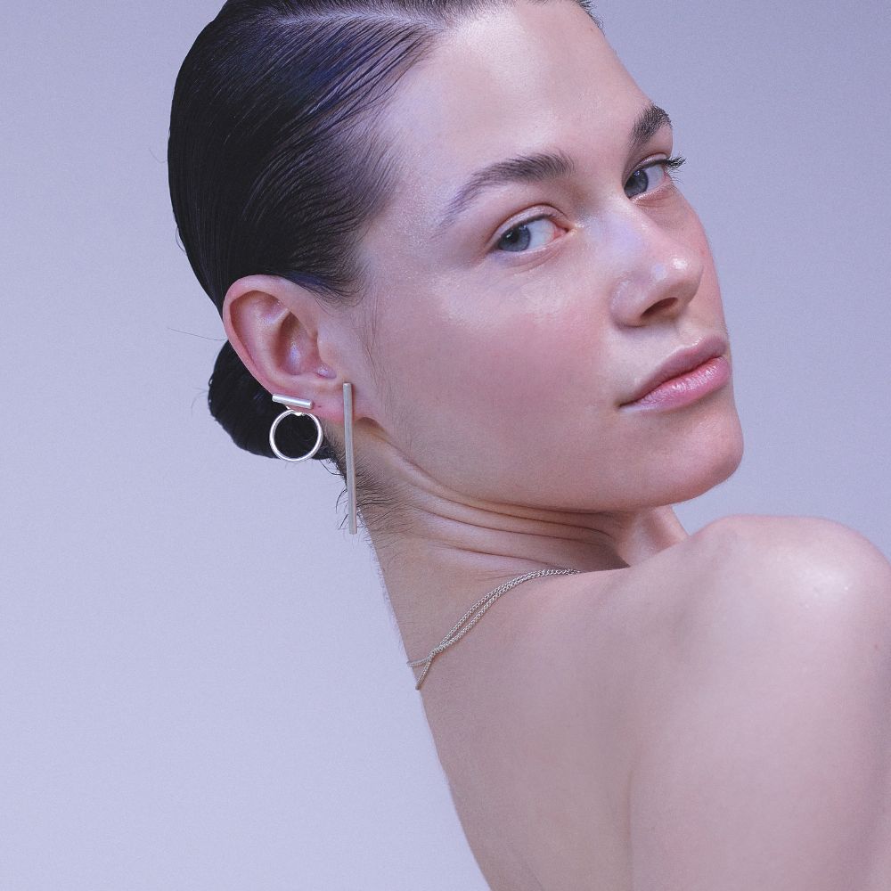 Aretes Nova Silver Plata Cirucular Joya Mujer Moda Moderno Moderna Estilo
